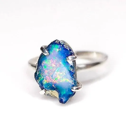 Rare Raw Black Fire Opal Ring