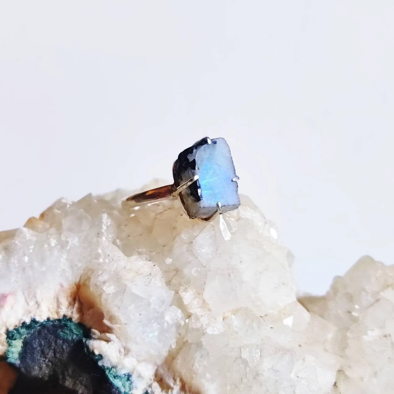 Raw Rainbow Moonstone Birthstone Ring