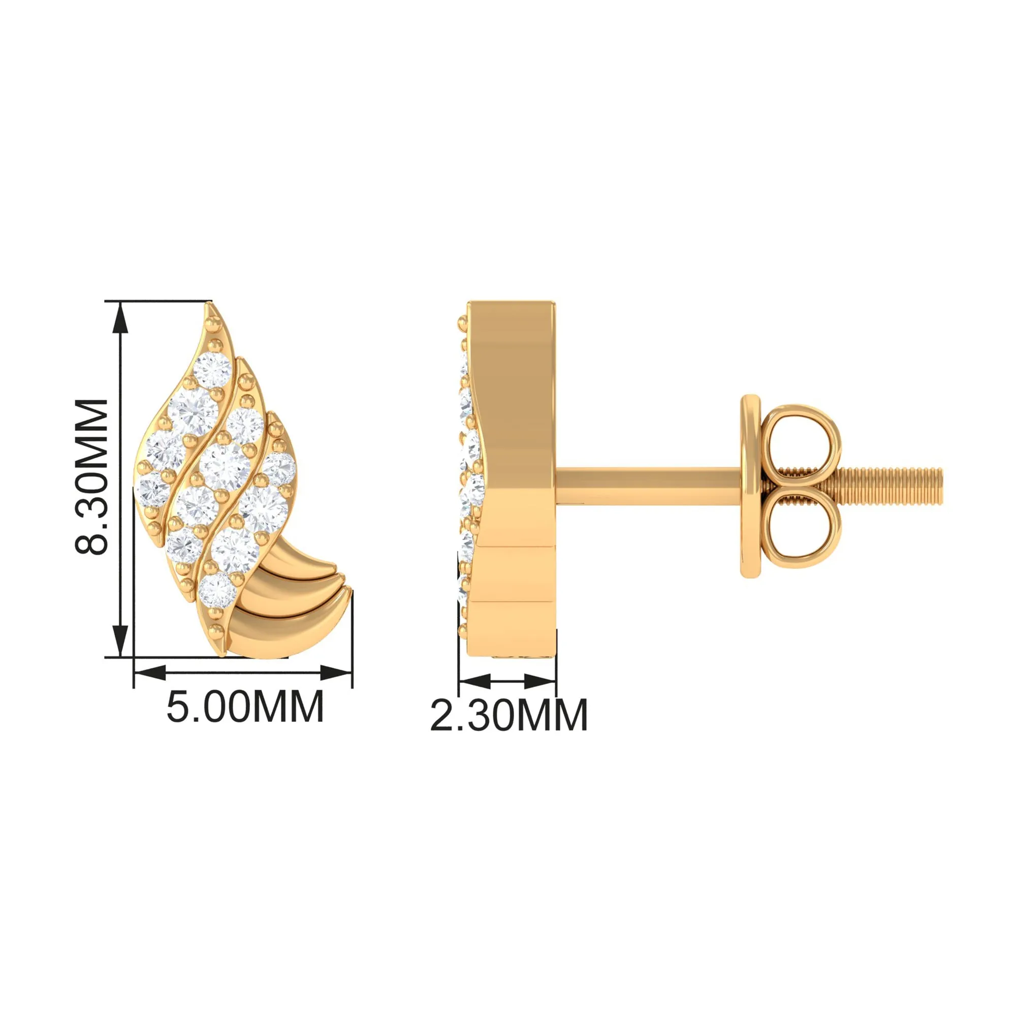 Real Diamond Gold Contemporary Stud Earrings