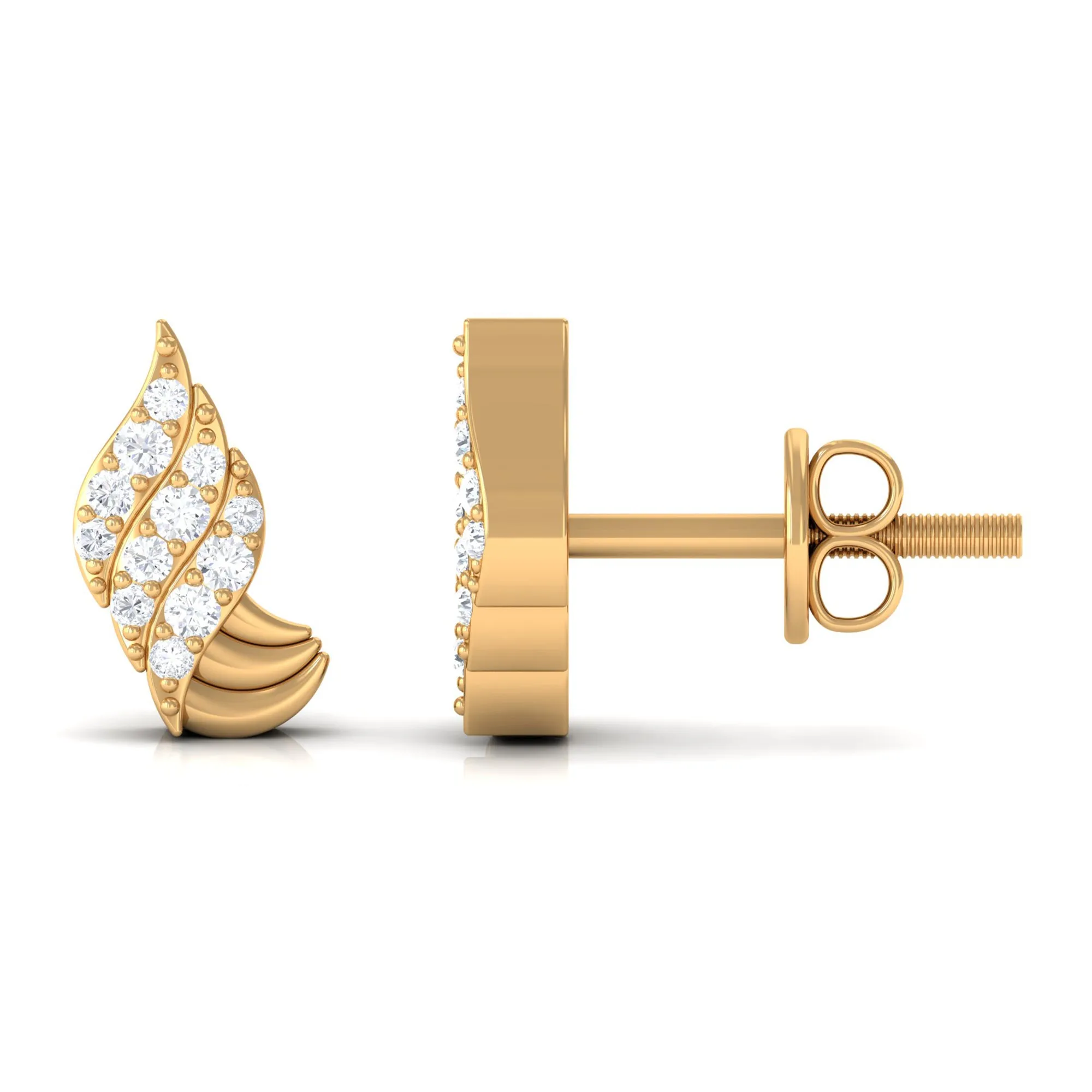 Real Diamond Gold Contemporary Stud Earrings