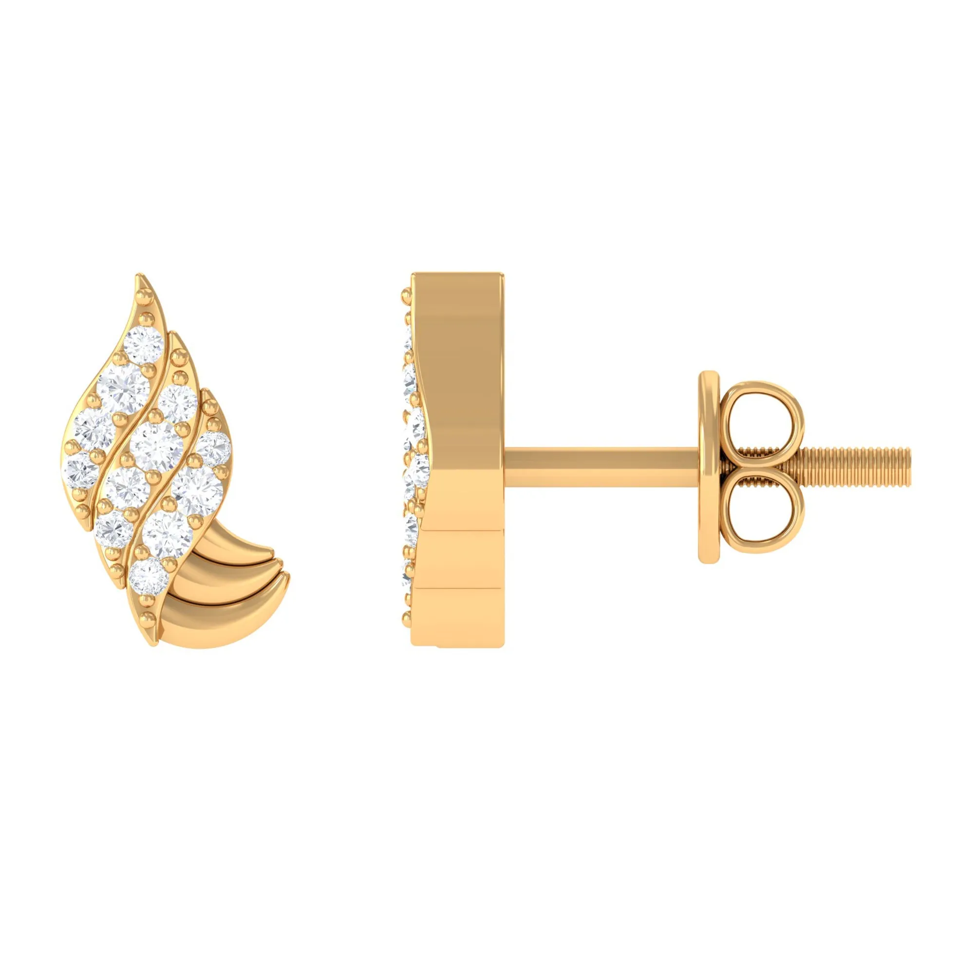 Real Diamond Gold Contemporary Stud Earrings