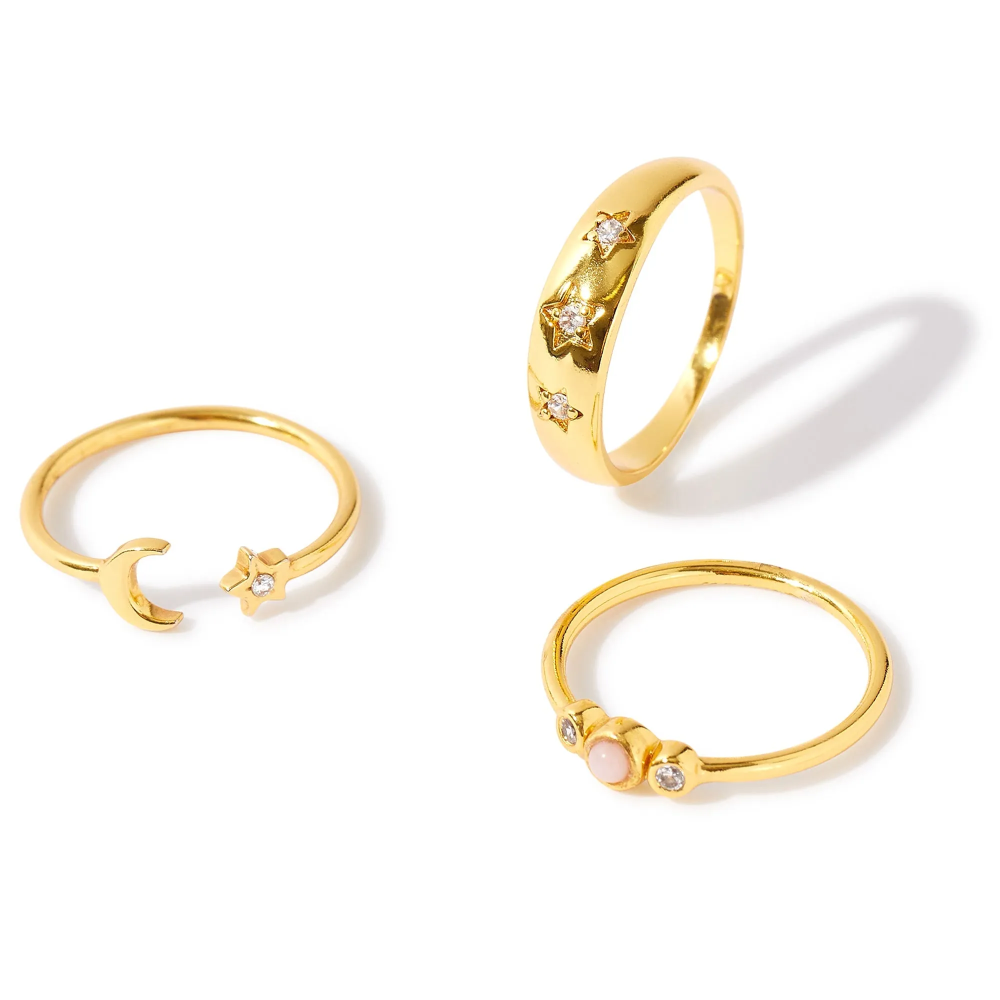 Real Gold Plated Z Set of 3 Celestial Stacking Rings For Women By Accessorize London- Large