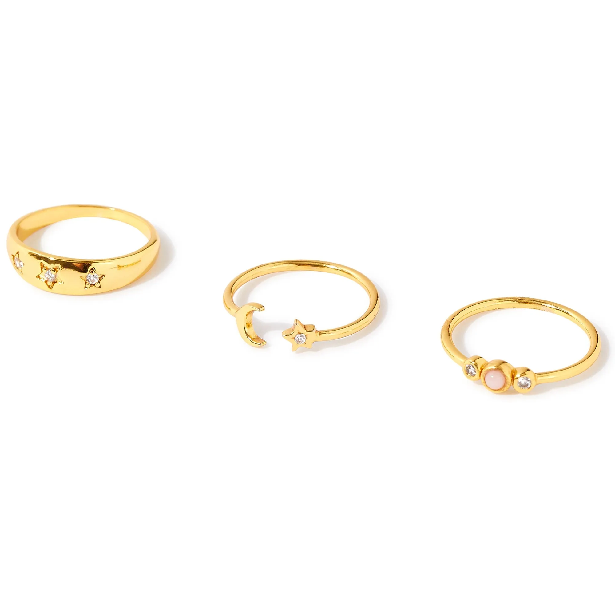 Real Gold Plated Z Set of 3 Celestial Stacking Rings For Women By Accessorize London- Large