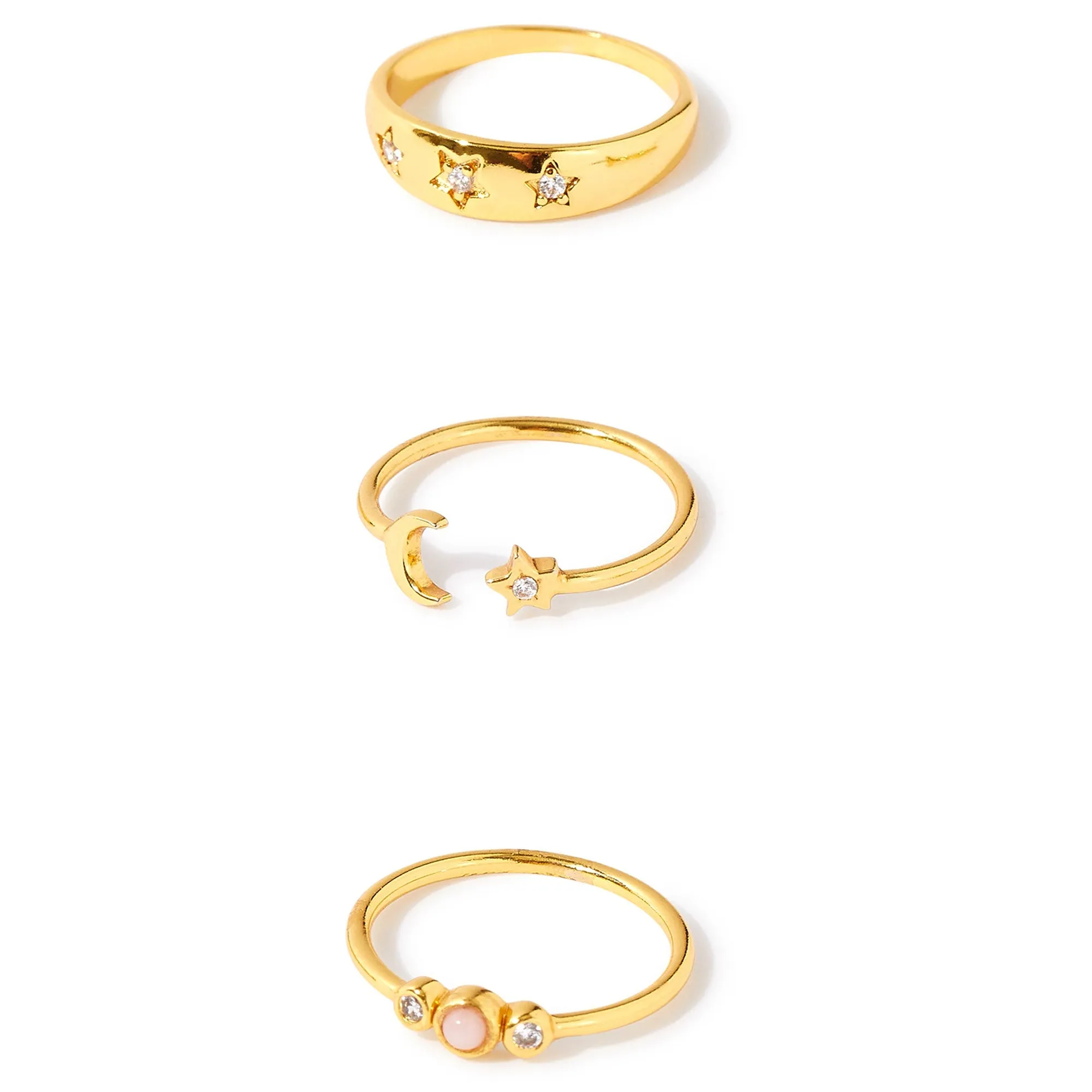 Real Gold Plated Z Set of 3 Celestial Stacking Rings For Women By Accessorize London- Large