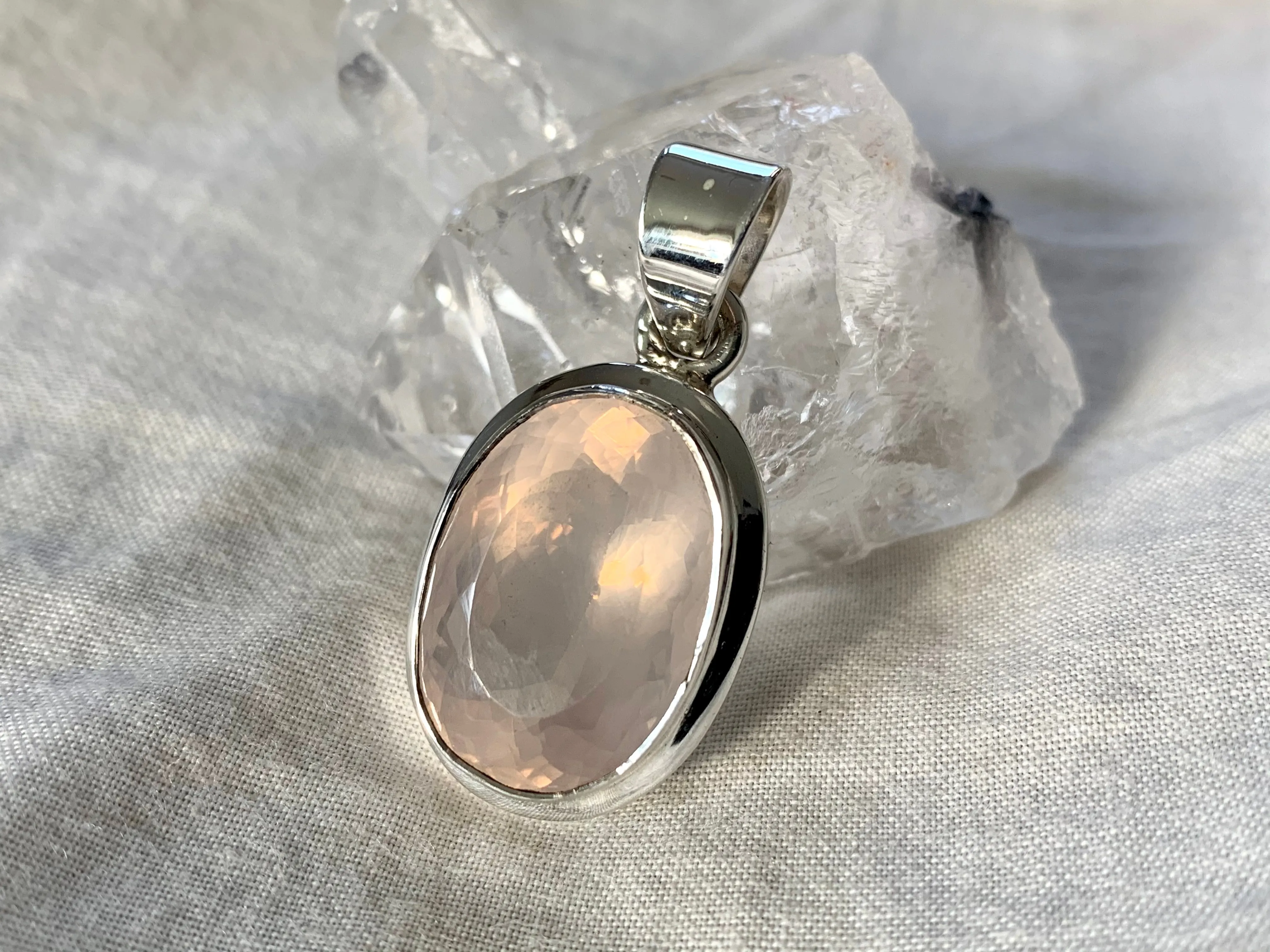 Rose Quartz Ansley Pendant - Faceted Large Oval (One of a kind)