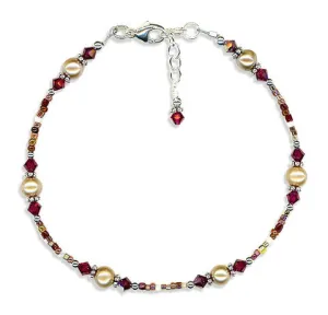 Ruby Gold Pearl Bali Beaded Anklet