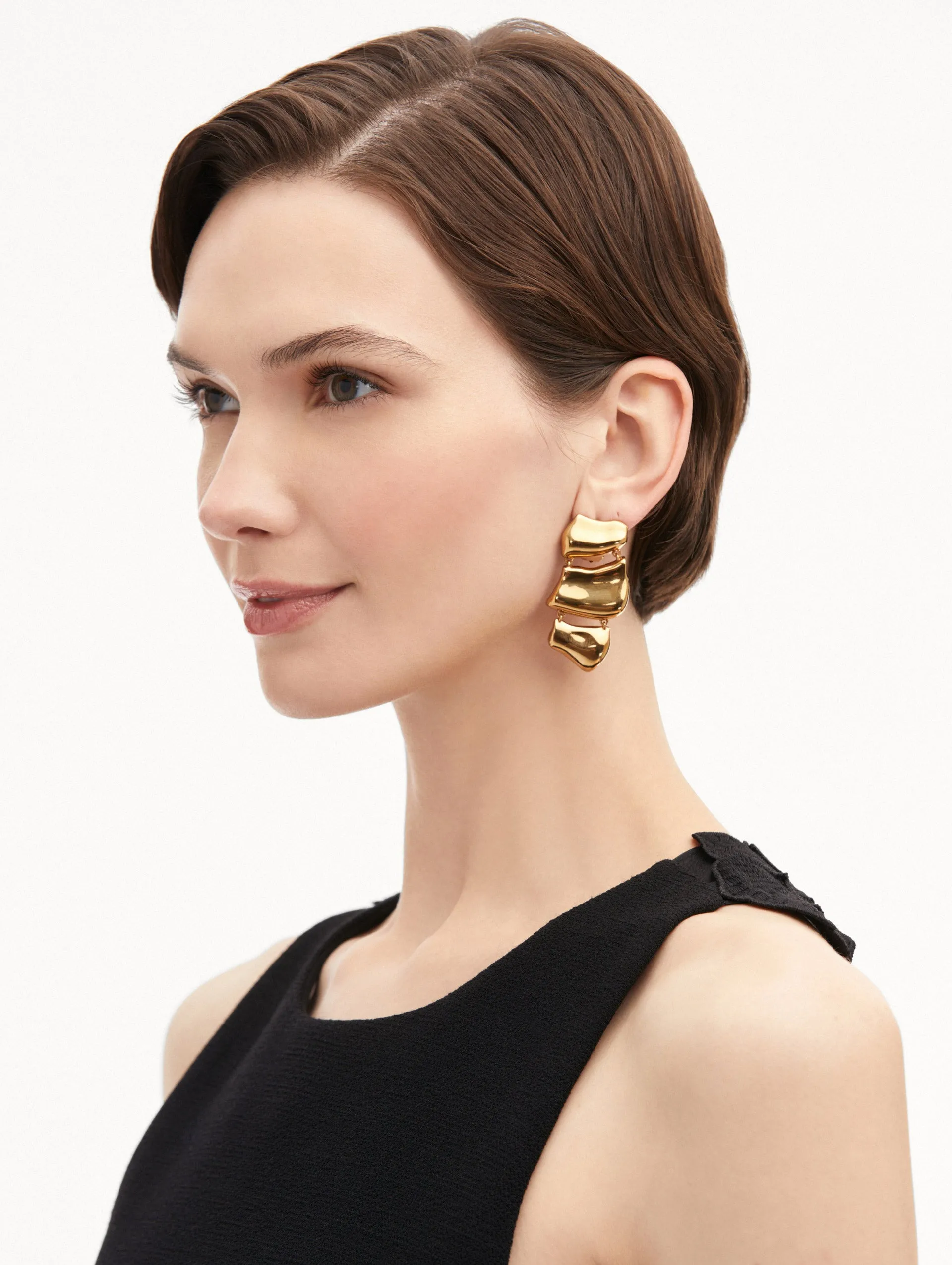 Sculpted Metal Drop Clip-On Earrings