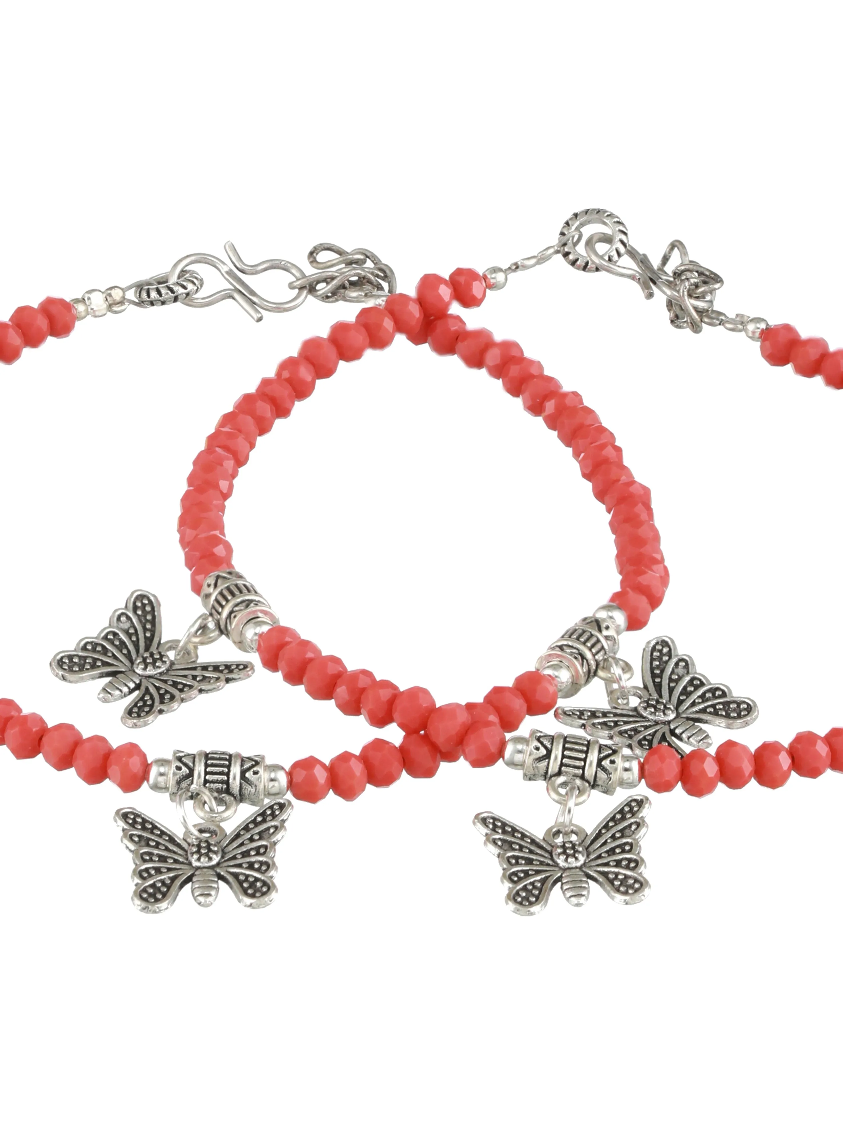 Set Of 2 Butterfly Charms Beaded Handcrafted Anklet