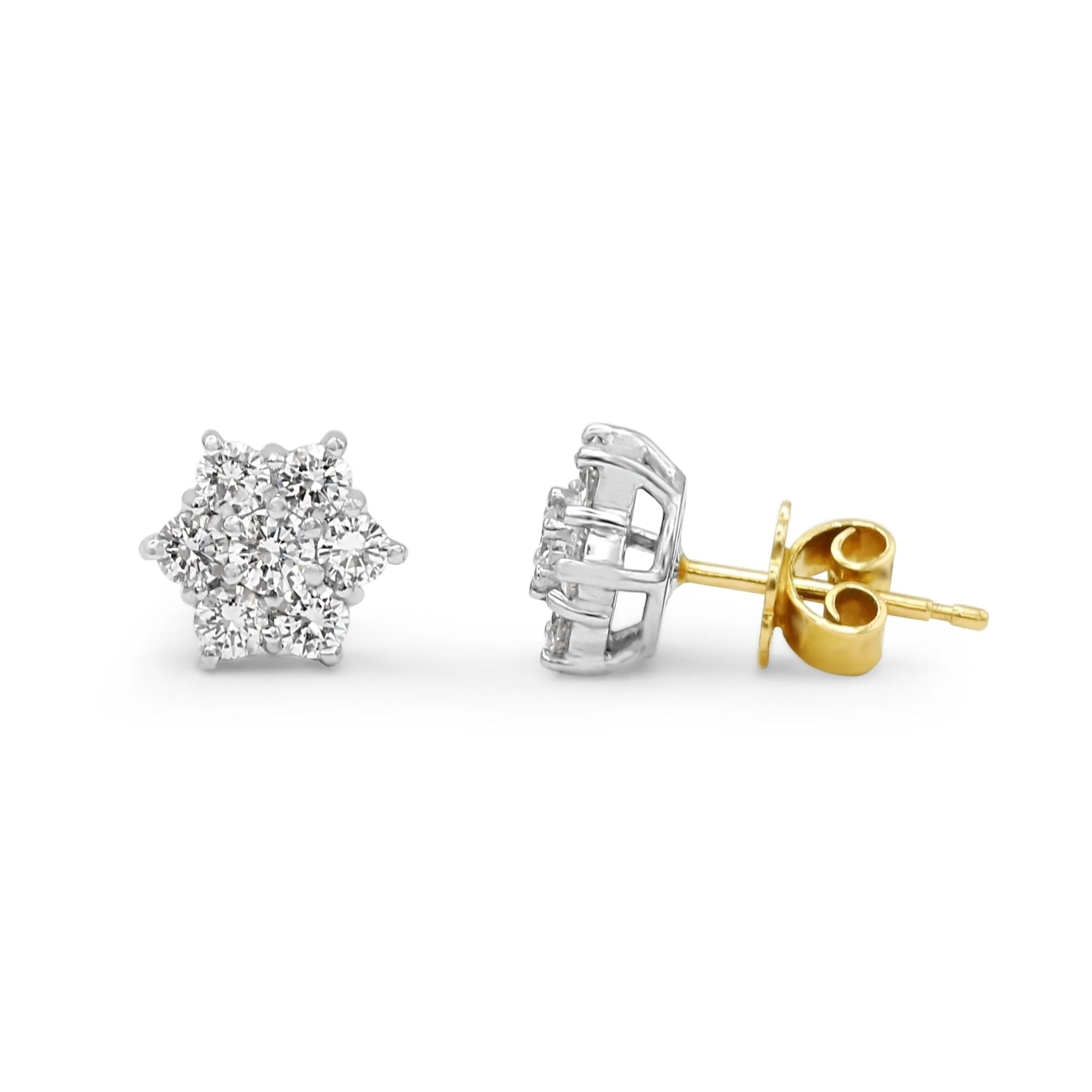 Seven Stone Brilliant Cut Diamond Cluster Ear studs - 18ct Gold