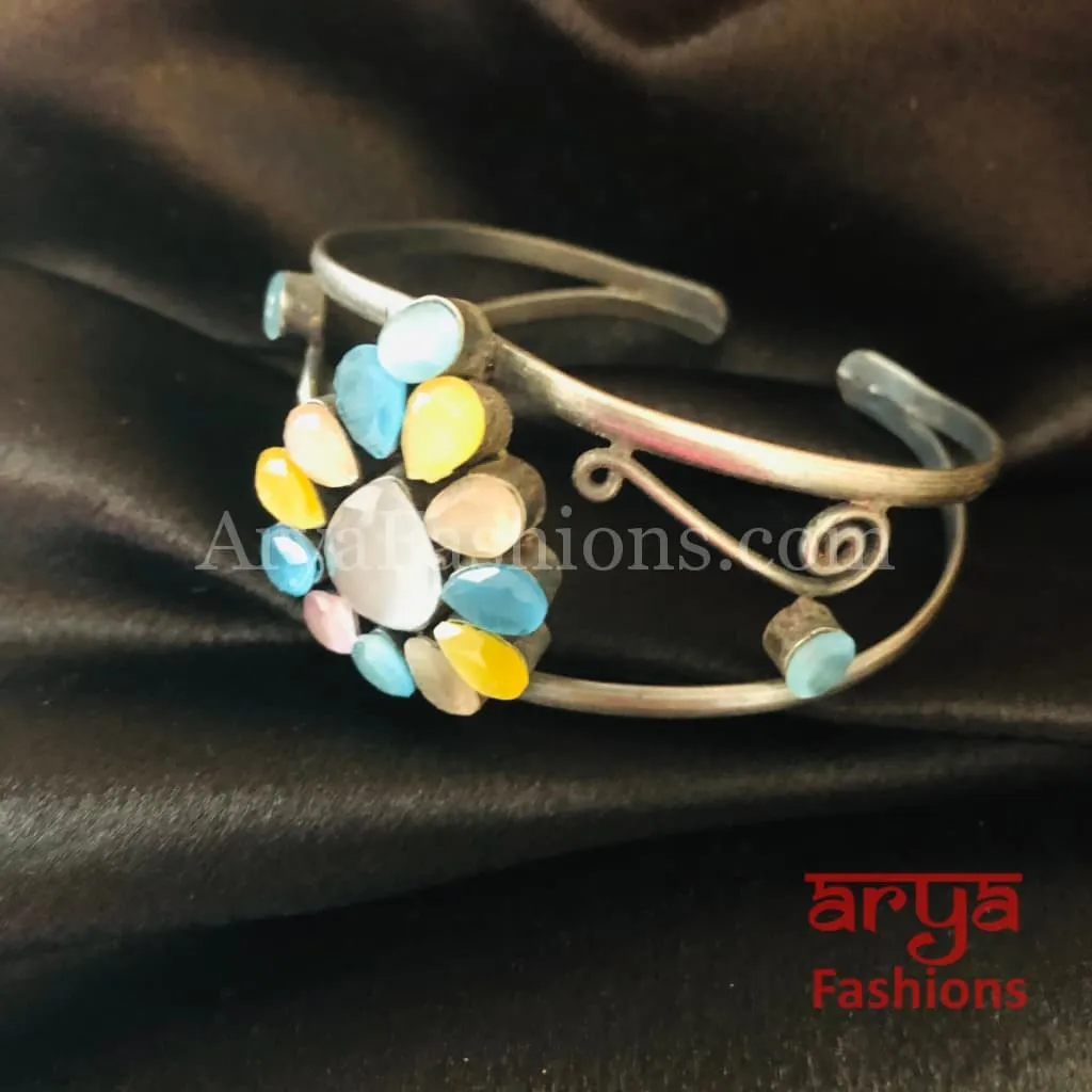 Silver Cuff Bracelet with Multicolor Stone