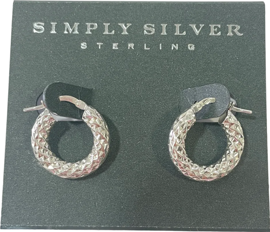 SIMPLY SILVER 925 Sterling Silver Chunky Diamond Cut Hoop Earrings