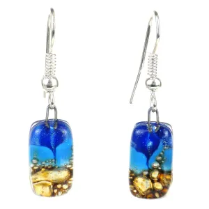 Small Rectangular Glass Earrings Blue Bubbles Tili Glass