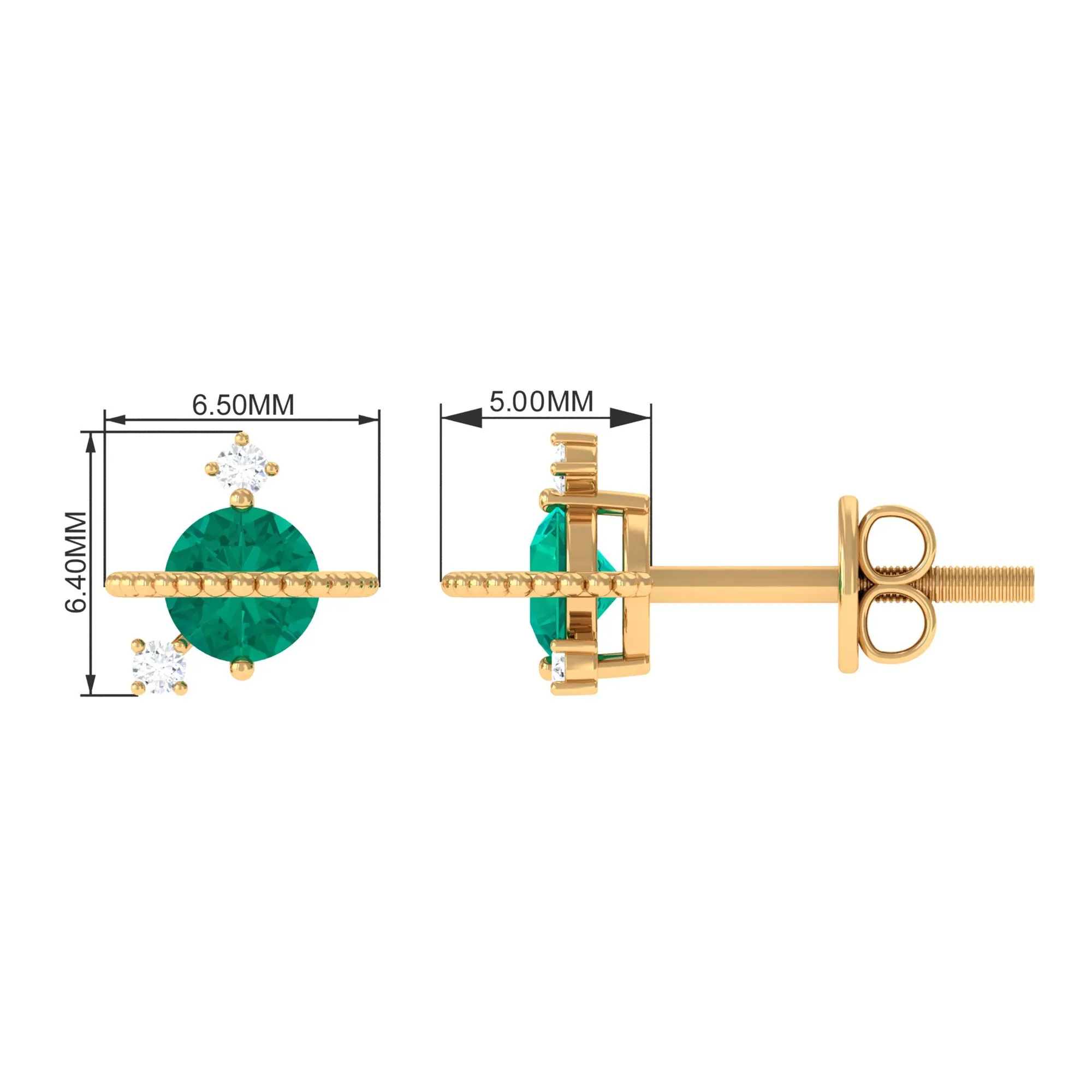 Solitaire Emerald and Diamond Contemporary Stud Earrings