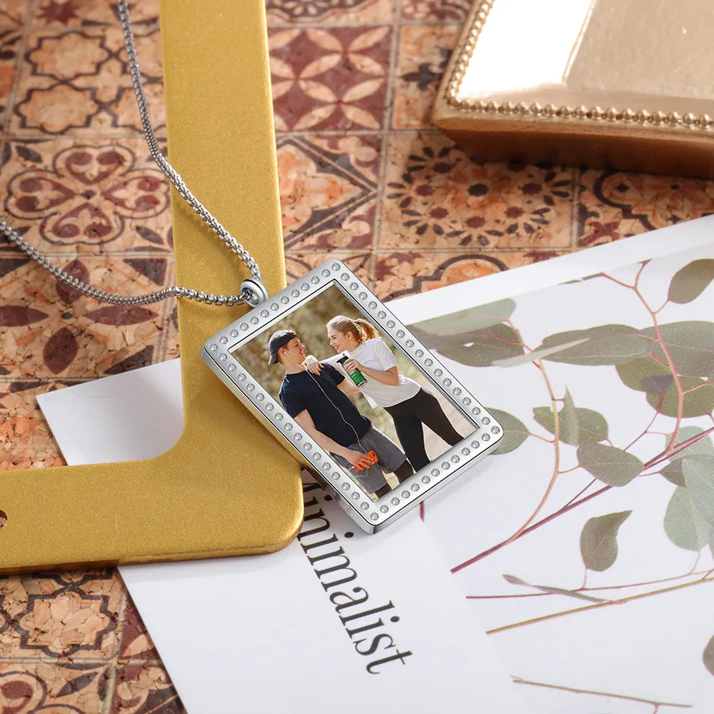 Stainless Steel Rectangle Photo Pendant Necklace