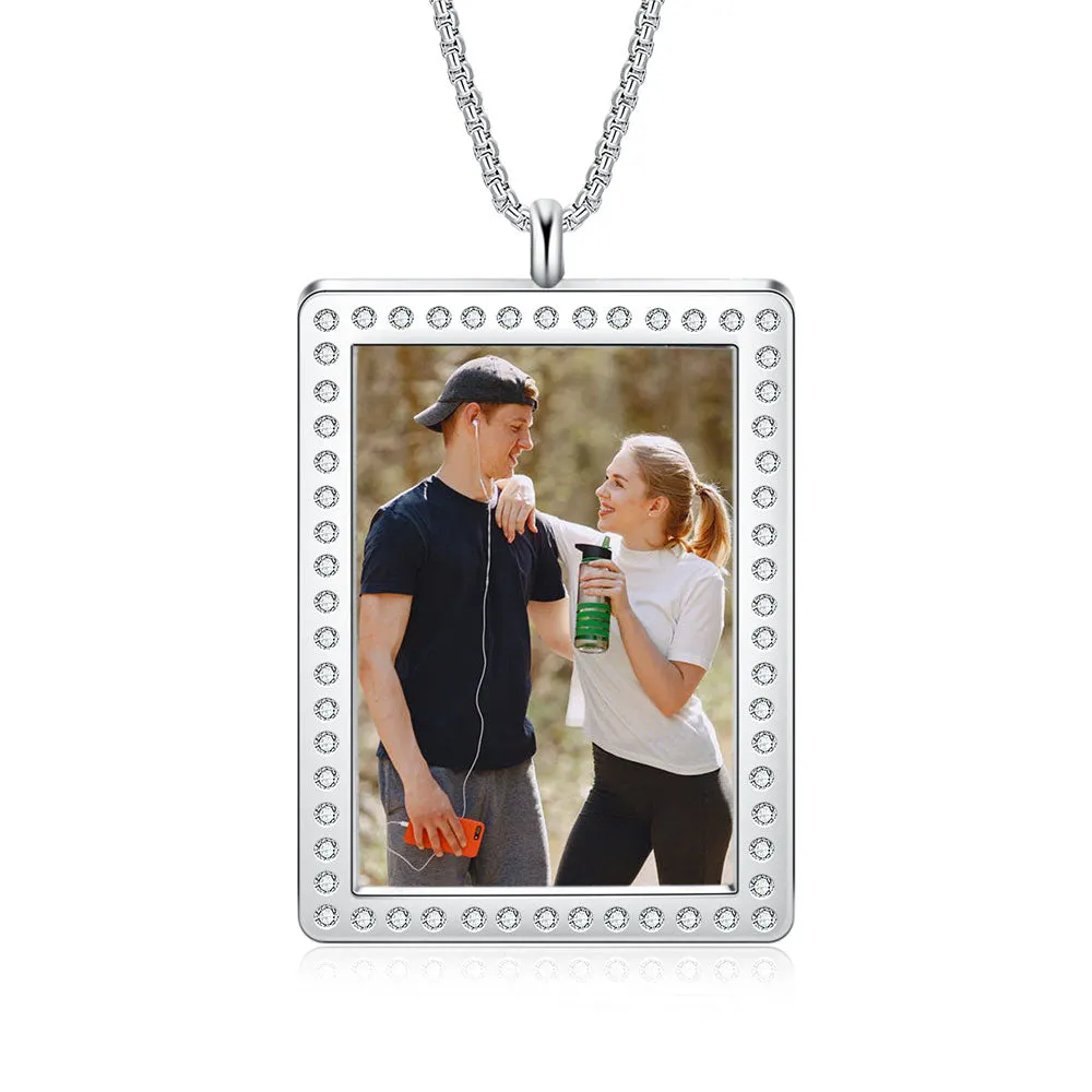 Stainless Steel Rectangle Photo Pendant Necklace