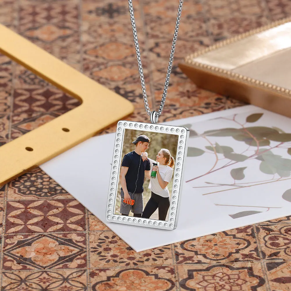 Stainless Steel Rectangle Photo Pendant Necklace