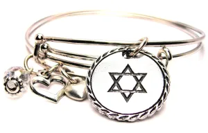 Star Of David Circle Detailed Trim Expandable Bangle Bracelet Set