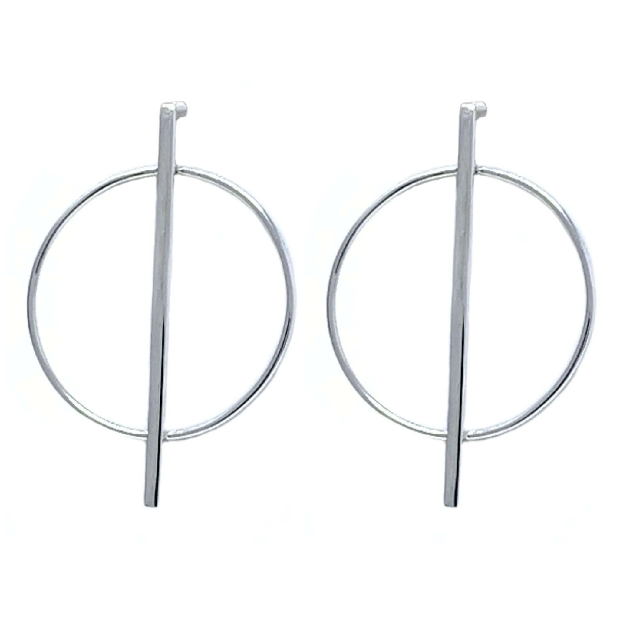 Sterling Silver Bar & Circle Stud Earrings