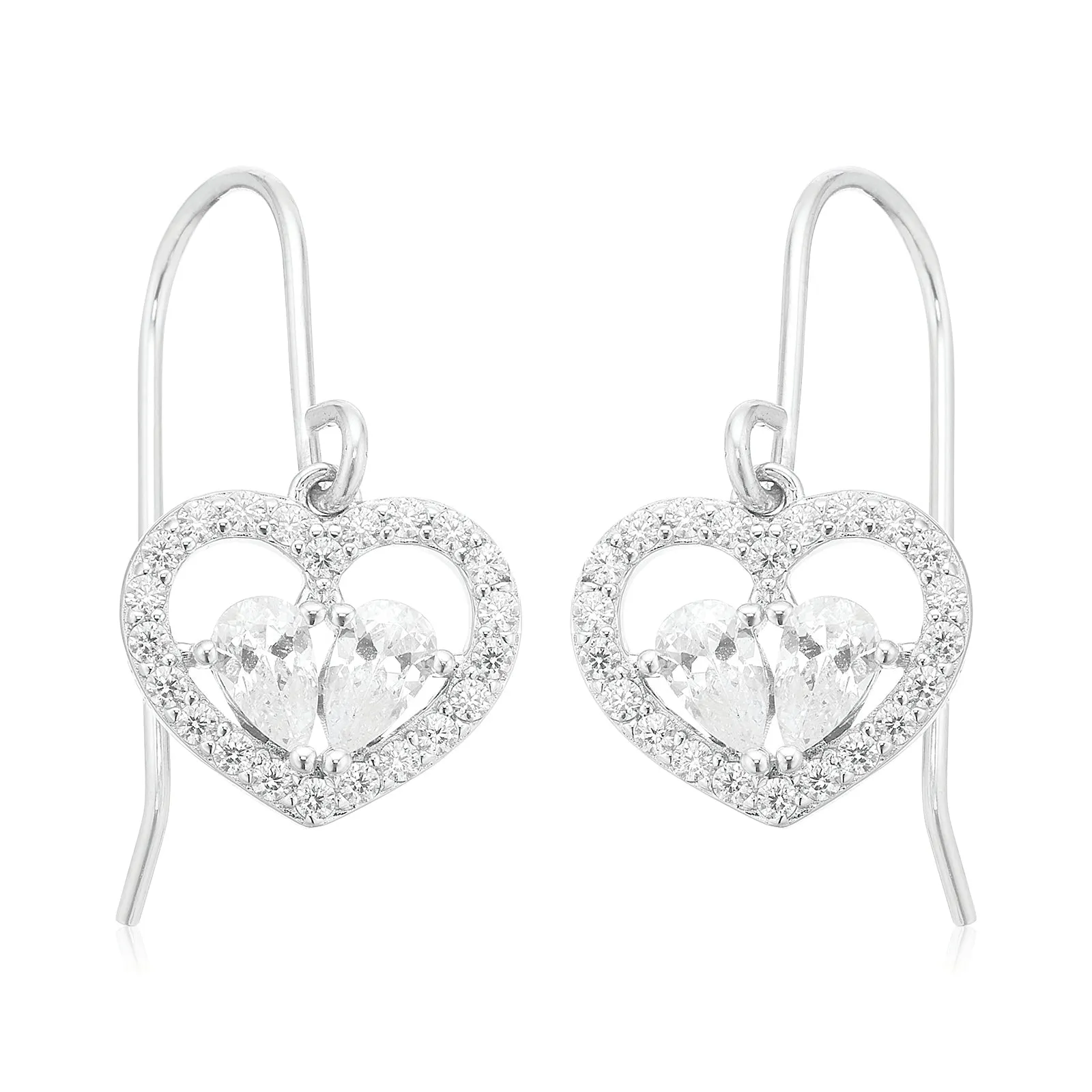 Sterling Silver Pear & Round White Cubic Zirconia Drop Earrings