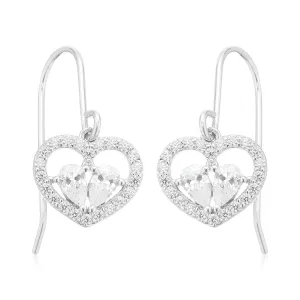 Sterling Silver Pear & Round White Cubic Zirconia Drop Earrings