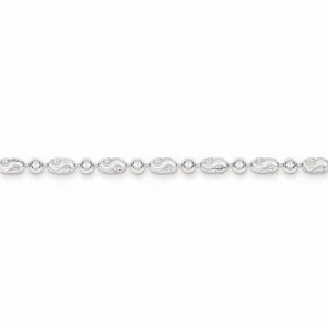 Sterling Silver Polished Round and Textured Oval Bead Anklet