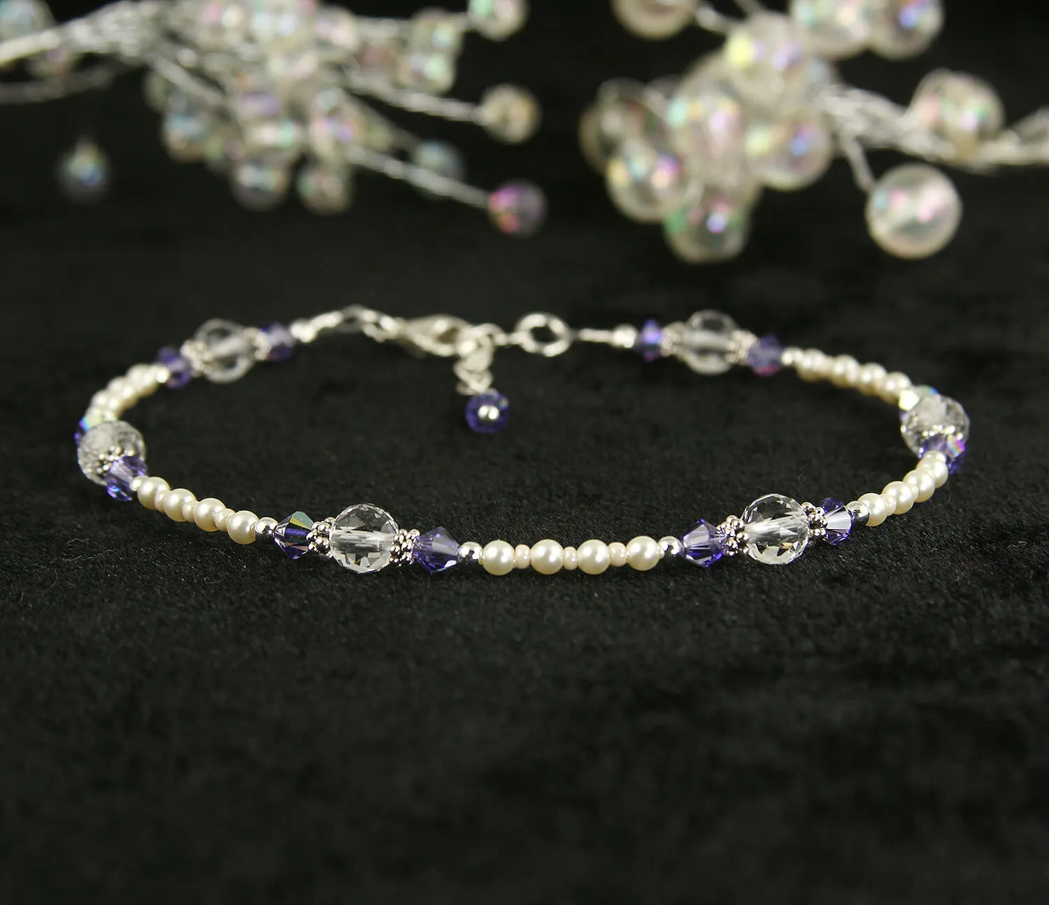 Tanzanite Crystal Cream Beaded Anklet