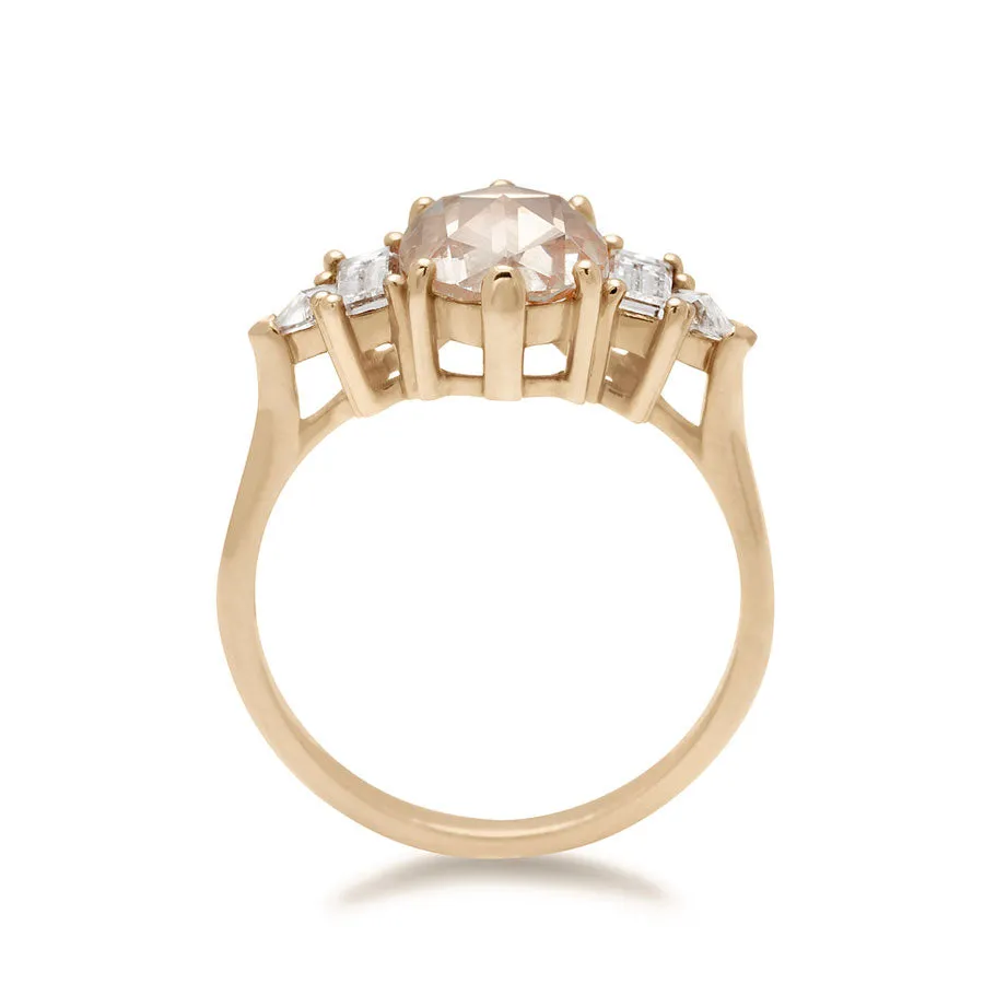 Theda Ring - Yellow Gold & Rose Cut Oval Champagne Diamond (1.85ct)