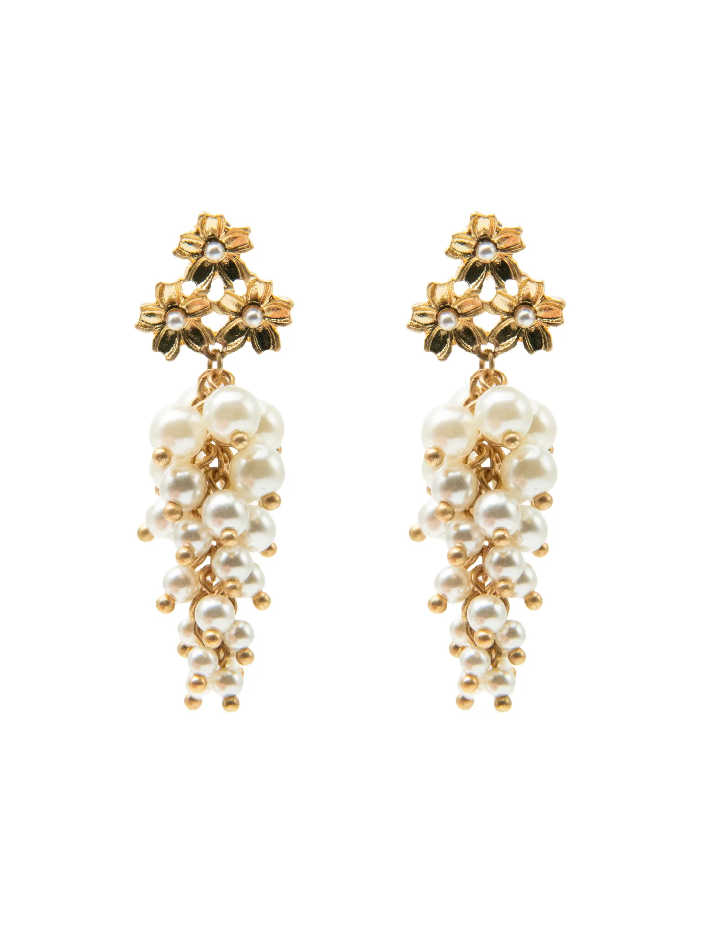 Tiered Pearl & Flower Earrings