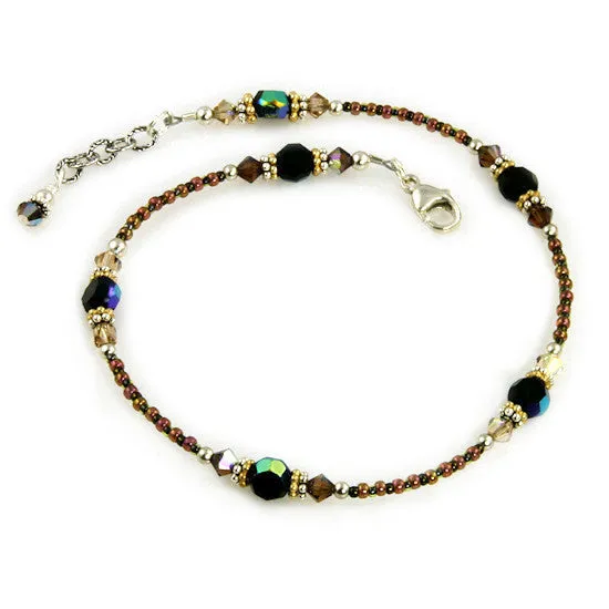 Topaz Jet Gold Silver Beaded Anklet