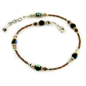 Topaz Jet Gold Silver Beaded Anklet