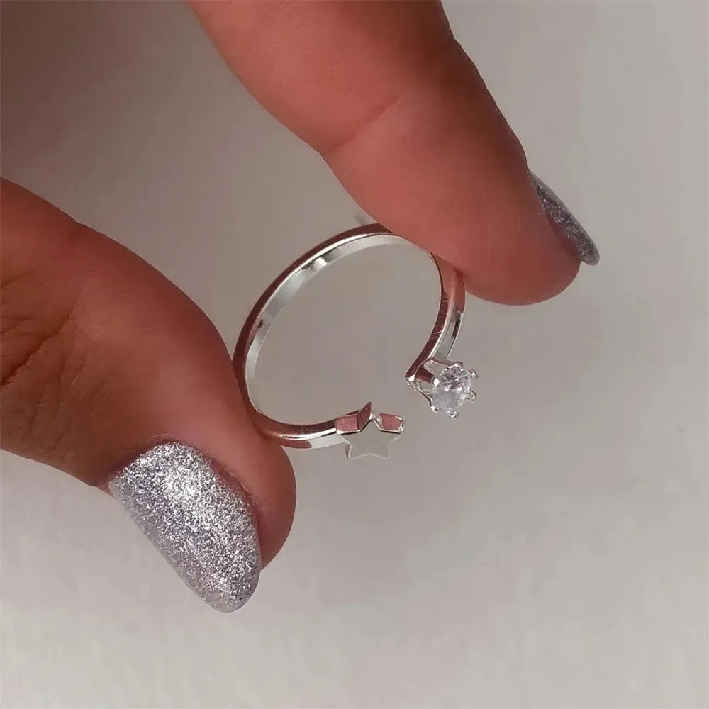 Trend Clear Moon Star Adjustable Wedding Finger Fine Jewelry Anillos Gift Ring