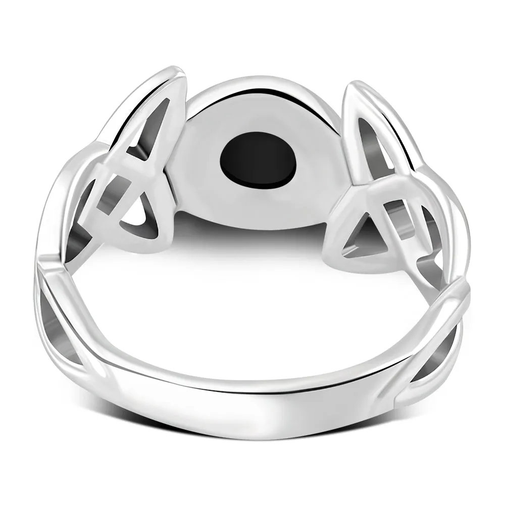 Trinity Knot Black Onyx Silver Ring