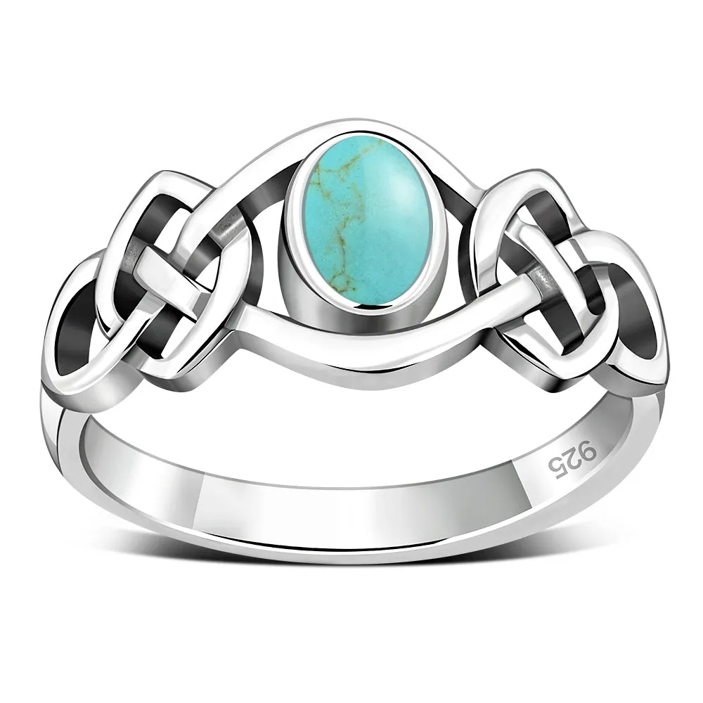 Turquoise Stone Celtic Knot Silver Ring