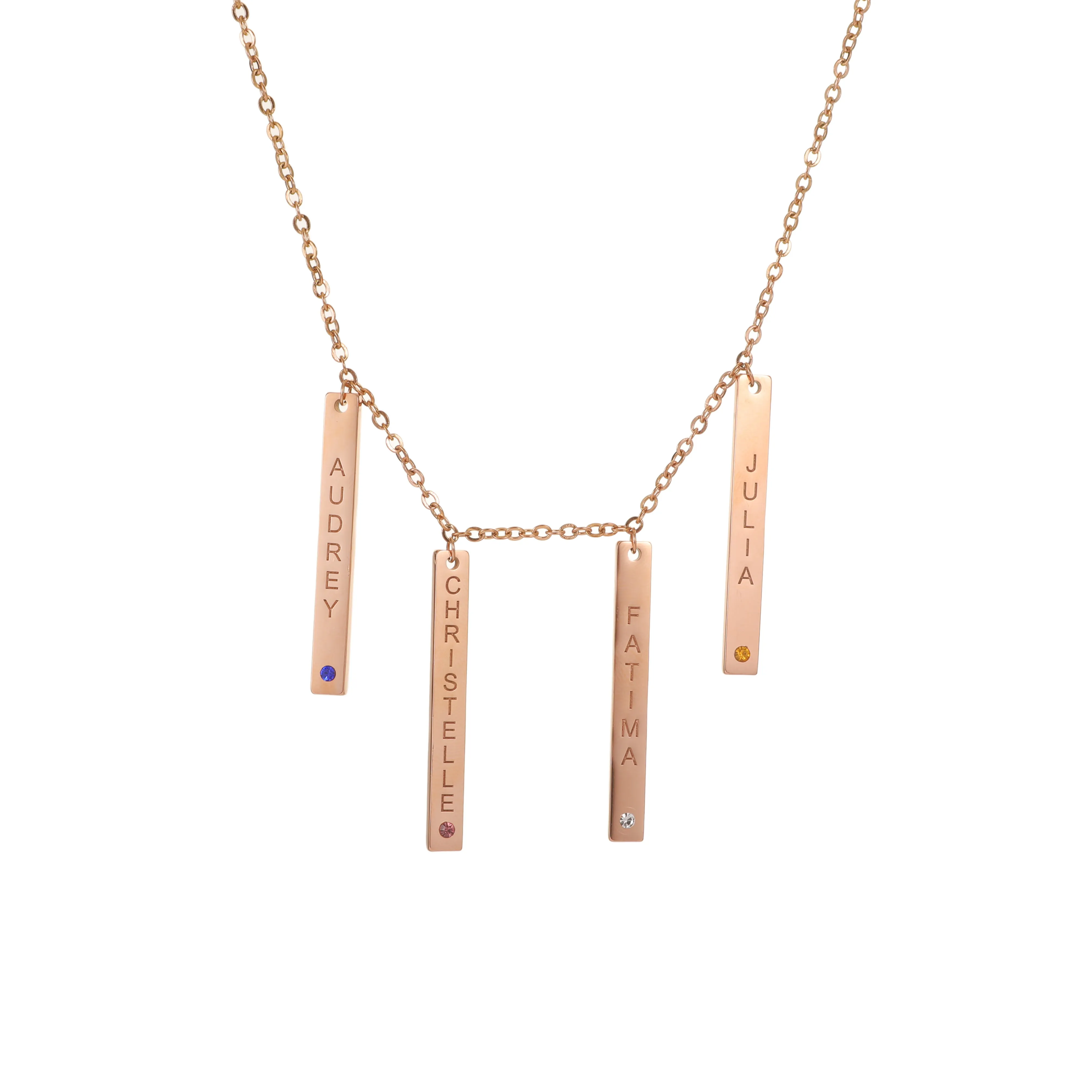 Vertical Bar Birthstone Pendant Necklace