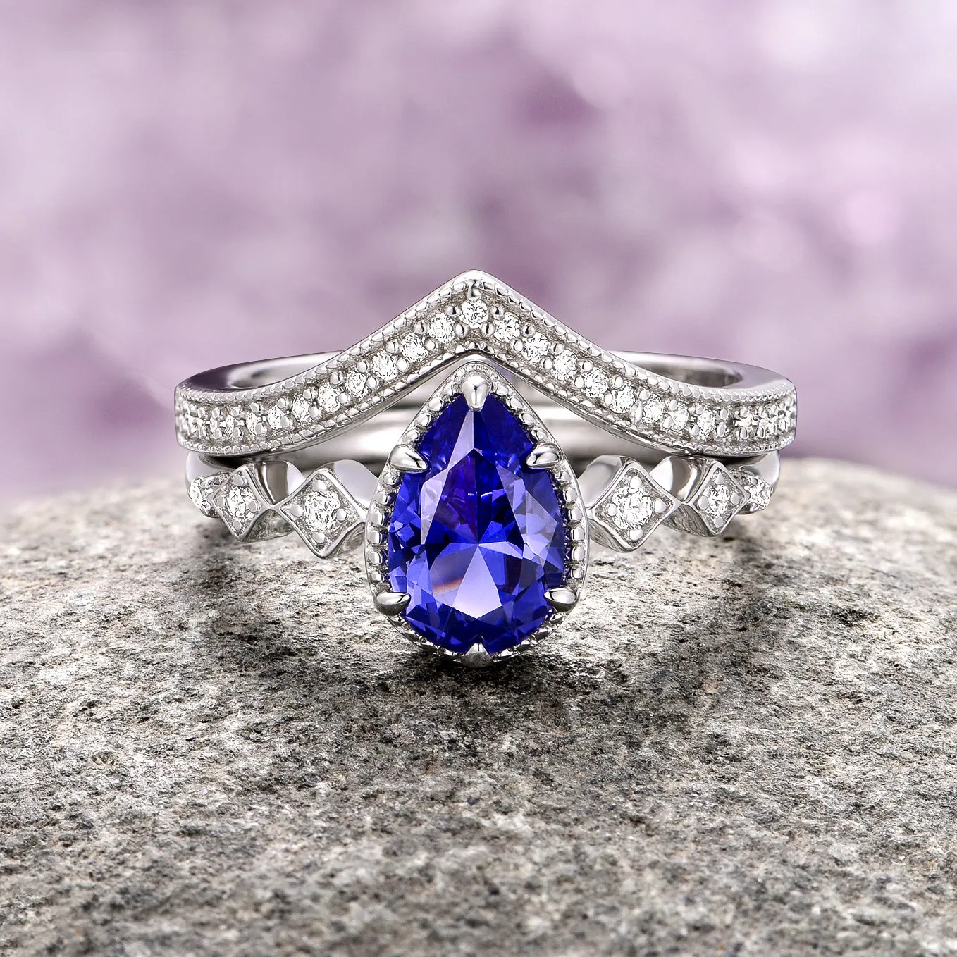 Vintage Tanzanite Ring Set- 925 Sterling Silver