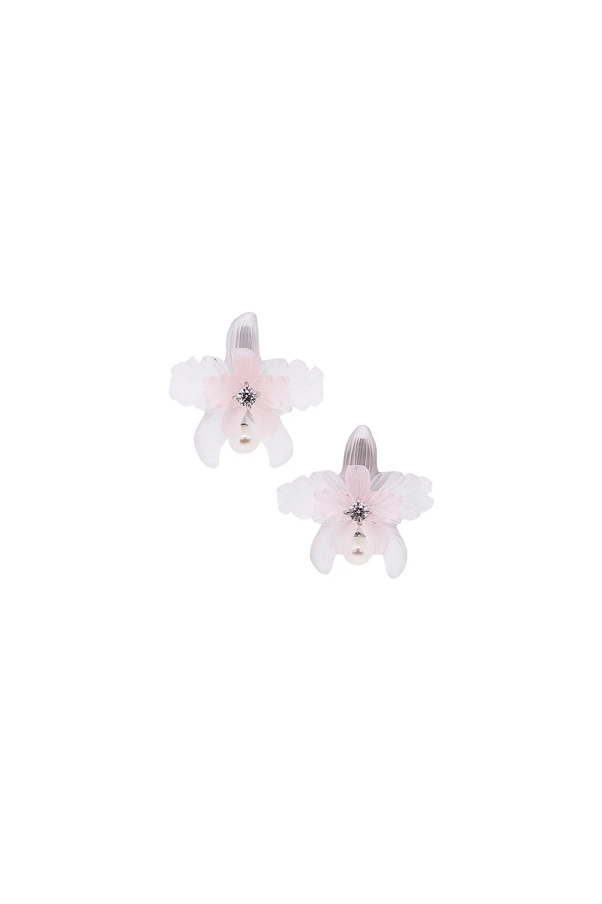 White and Pink Quartz Orchid Earrings