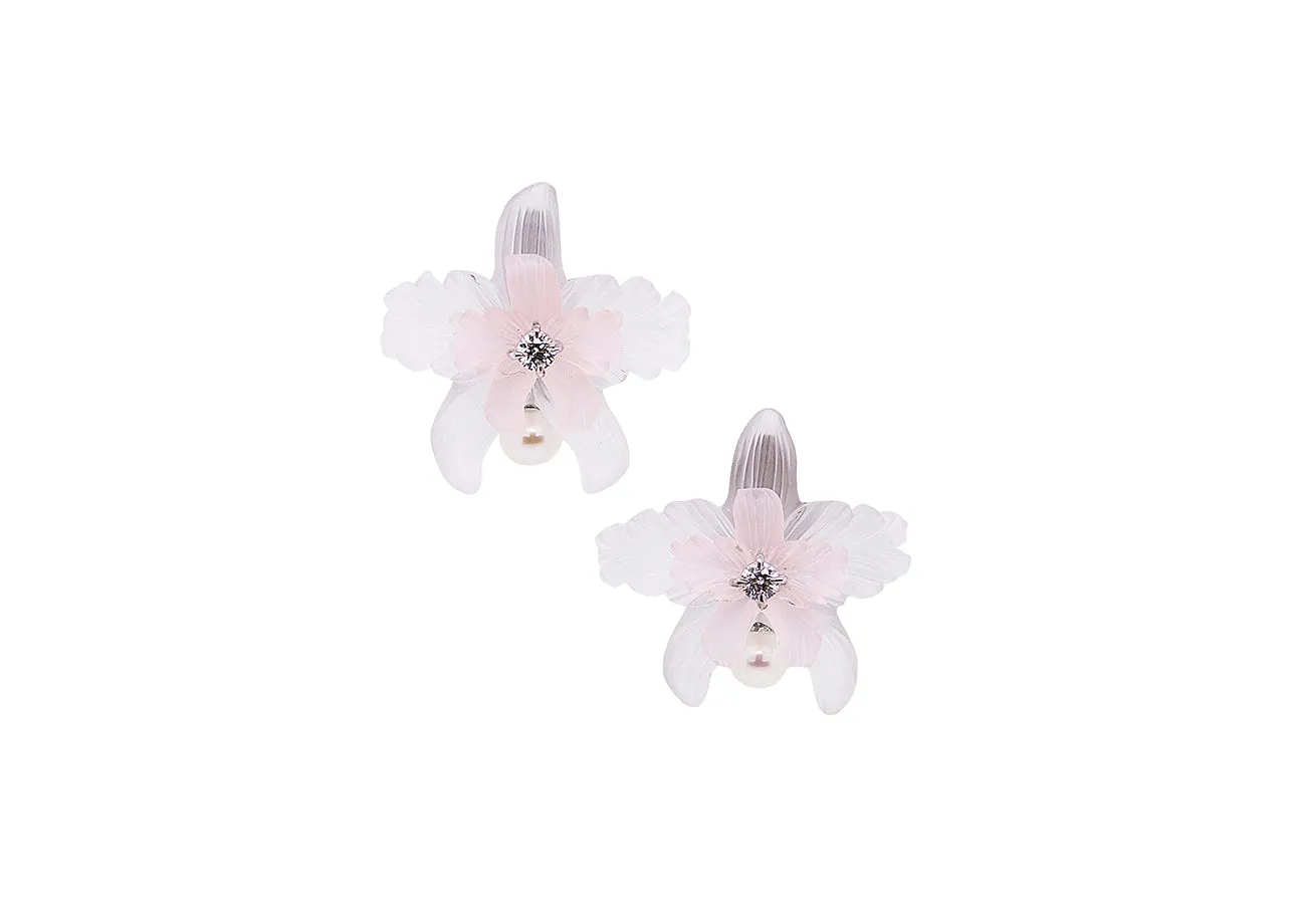 White and Pink Quartz Orchid Earrings