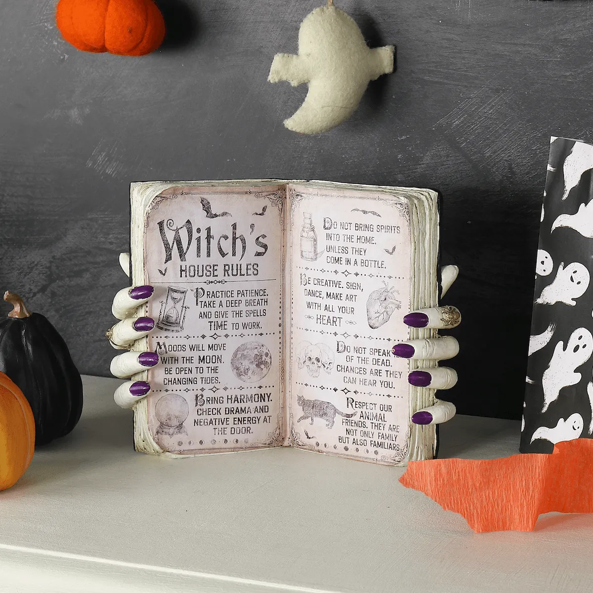 Witch's House Rules Open Book Halloween Party Decoration 25cm