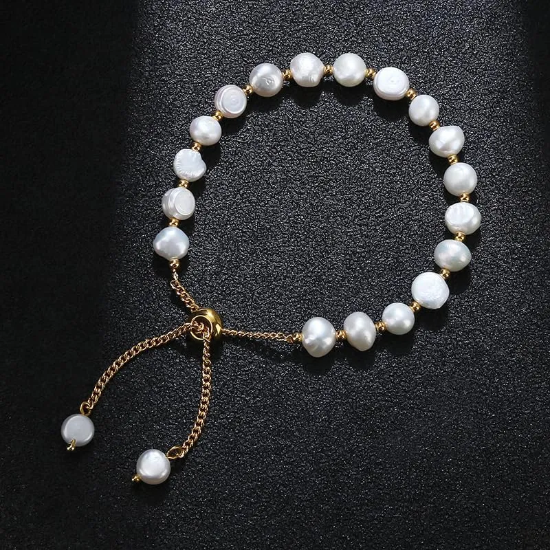 Womens White Freshwater Pearl Bracelet | Handmade 4-5mm Real Pearl Beaded Bracelet for Ladies and Girls